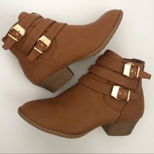 Top Moda Ankle Boots Size 10 Brown Gold Buckle